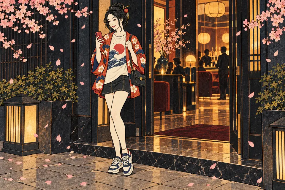 お店の入口に立つ、初日の新人の女の子